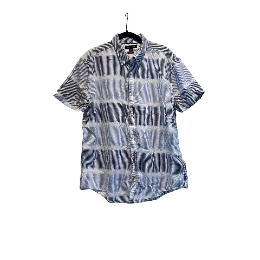 Tommy Hilfiger Men Blue Striped Short Sleeve Button Down Collar Shirt Sz XL